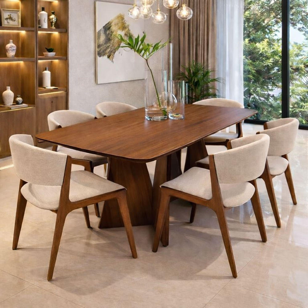 JUEGO DE COMEDOR 6 SILLAS EVA NOGAL BEIGE Beige