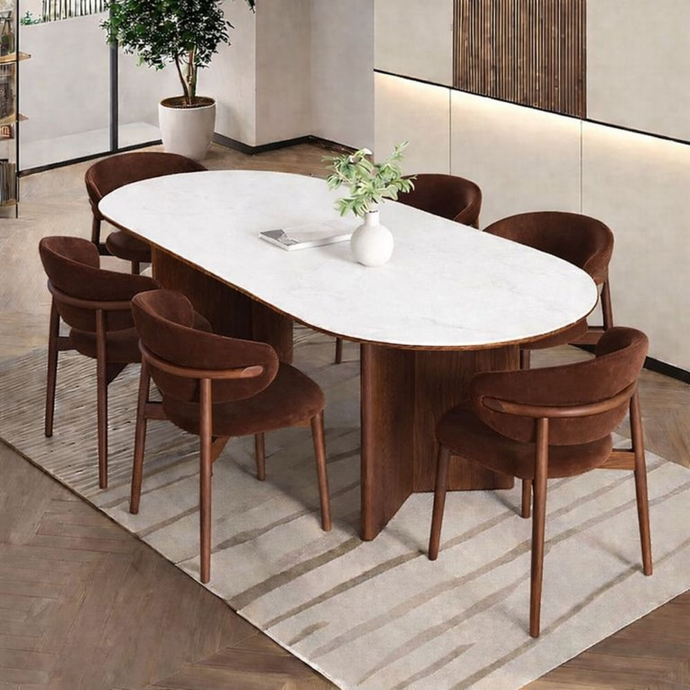JUEGO DE COMEDOR NOGAL 6 SILLAS LUNA MARRON Marrón