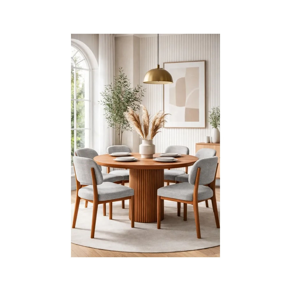 JUEGO DE COMEDOR NATURAL 6 SILLAS NICOLAS PLOMO PLATA Plata
