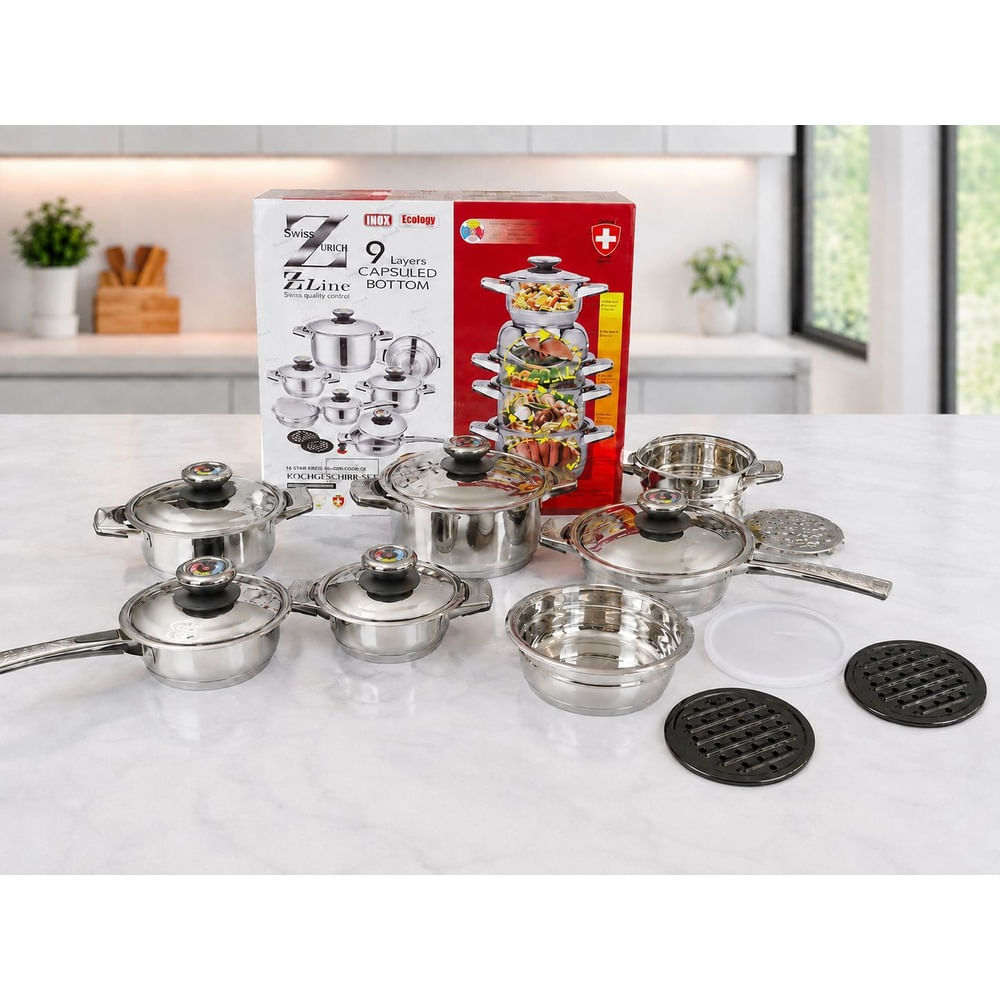 Set de Ollas Swiss Zurich Z Line 16 Piezas Acero Inoxidable