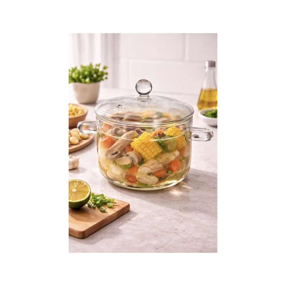 OLLA DE VIDRIO BOROSILICATO CON TAPA 2.5 LITROS Transparente