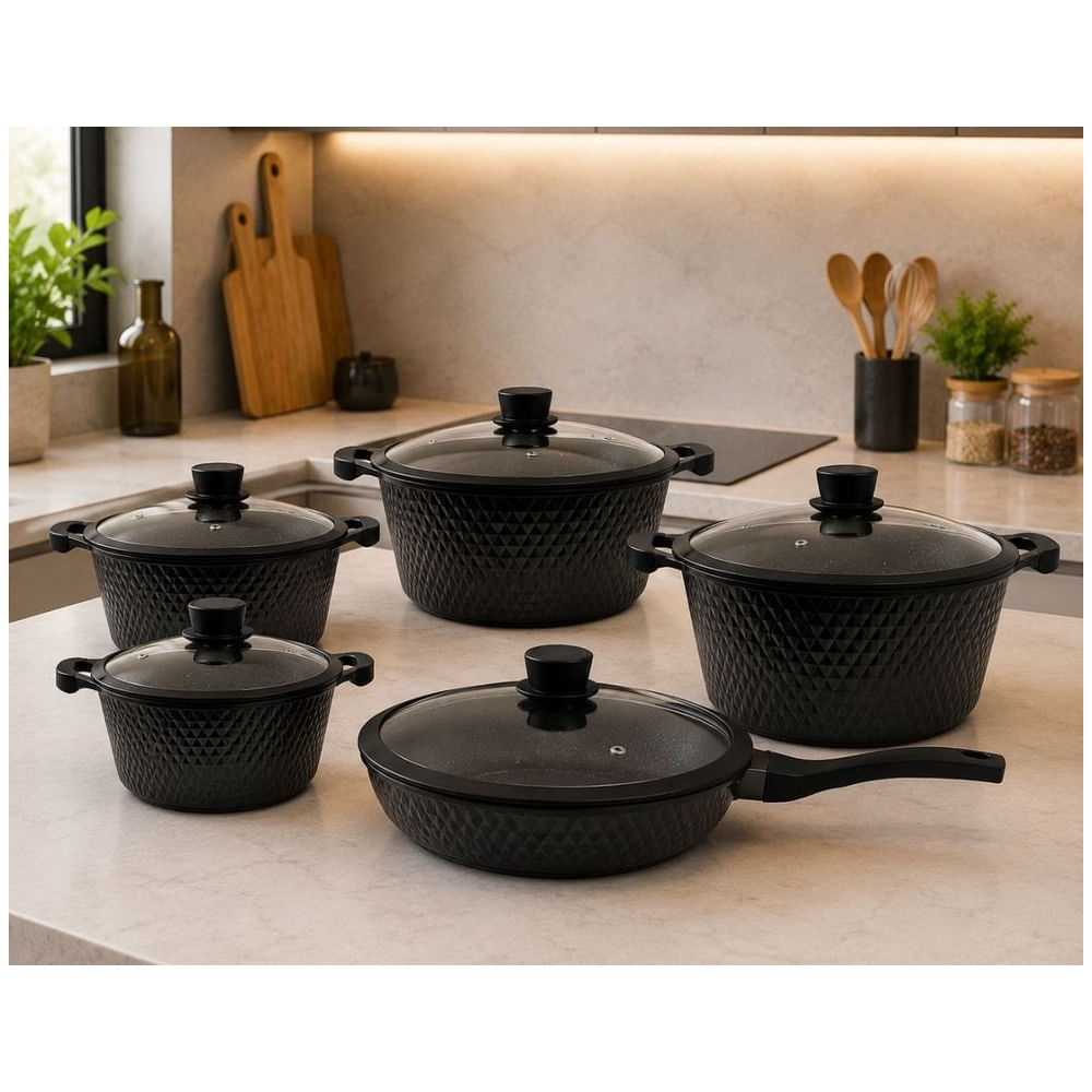 SET DE OLLAS ALUMINIO ROCA VOLCANICA 5 PIEZAS Negro