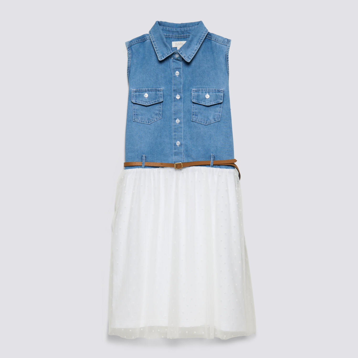 Vestido Teen Niña Camisero Tul Zubito Blanco Talla 16