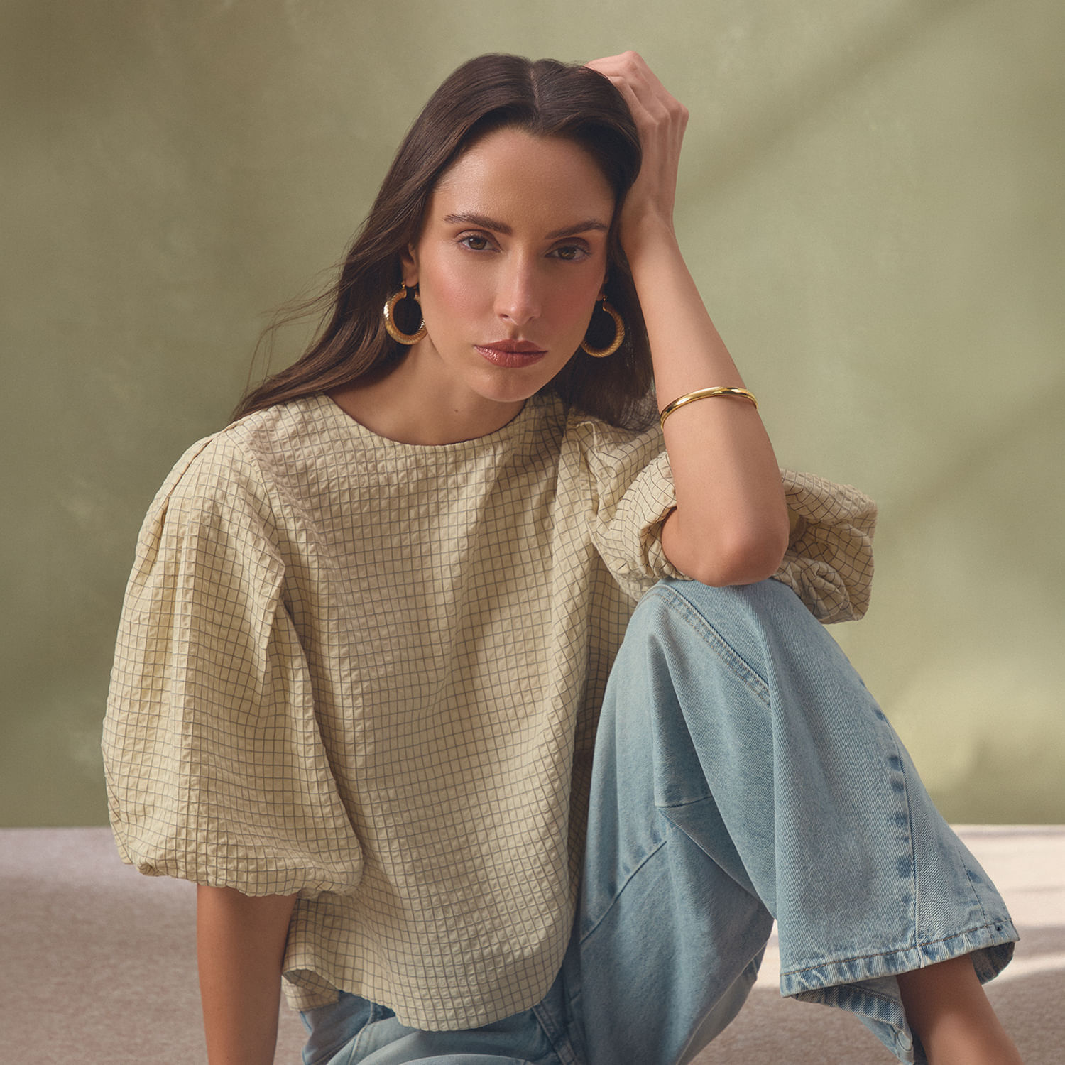 Blusa Mujer Checks Malabar Manga Corta Crema S