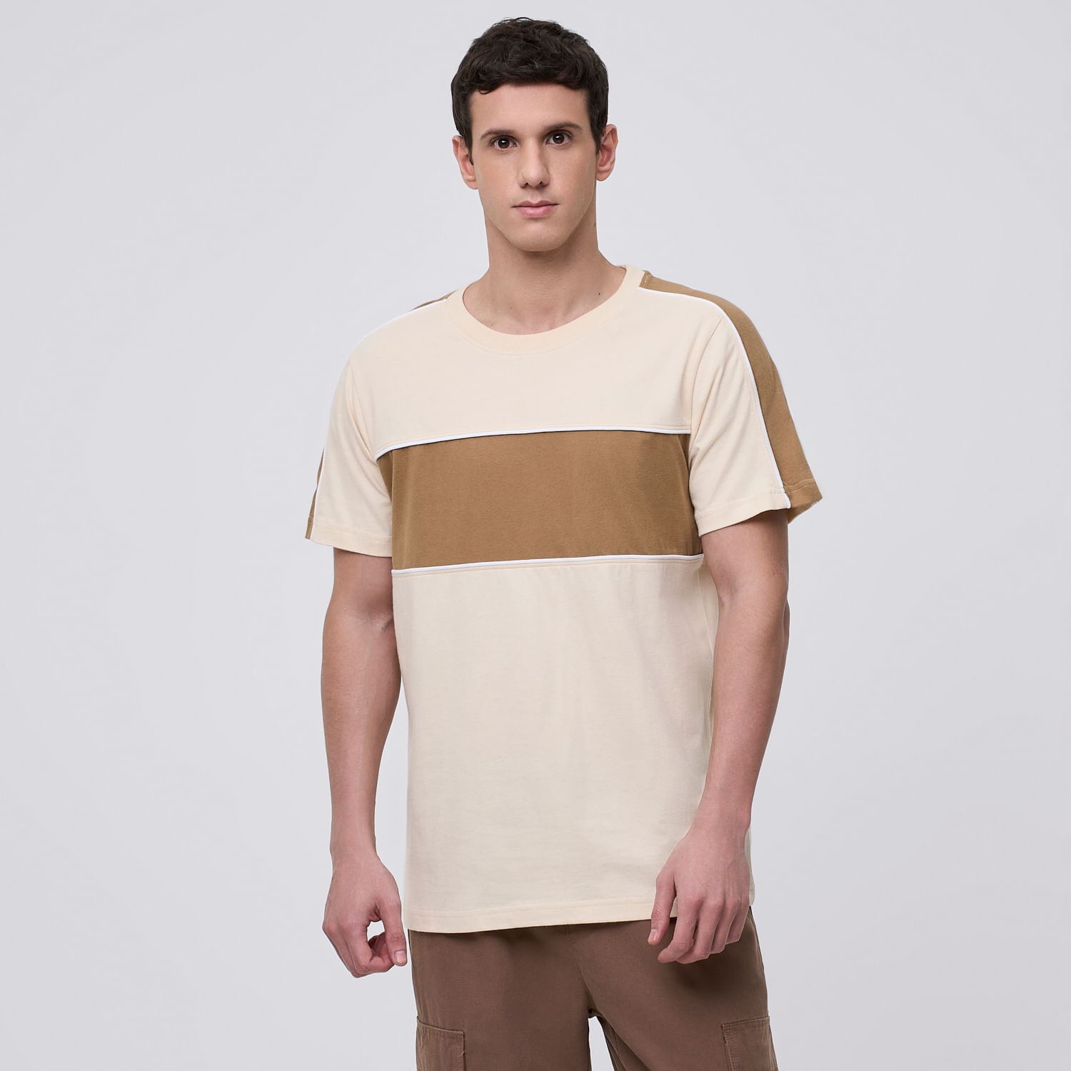 Polo Hombre Franja Amc Beige Talla M