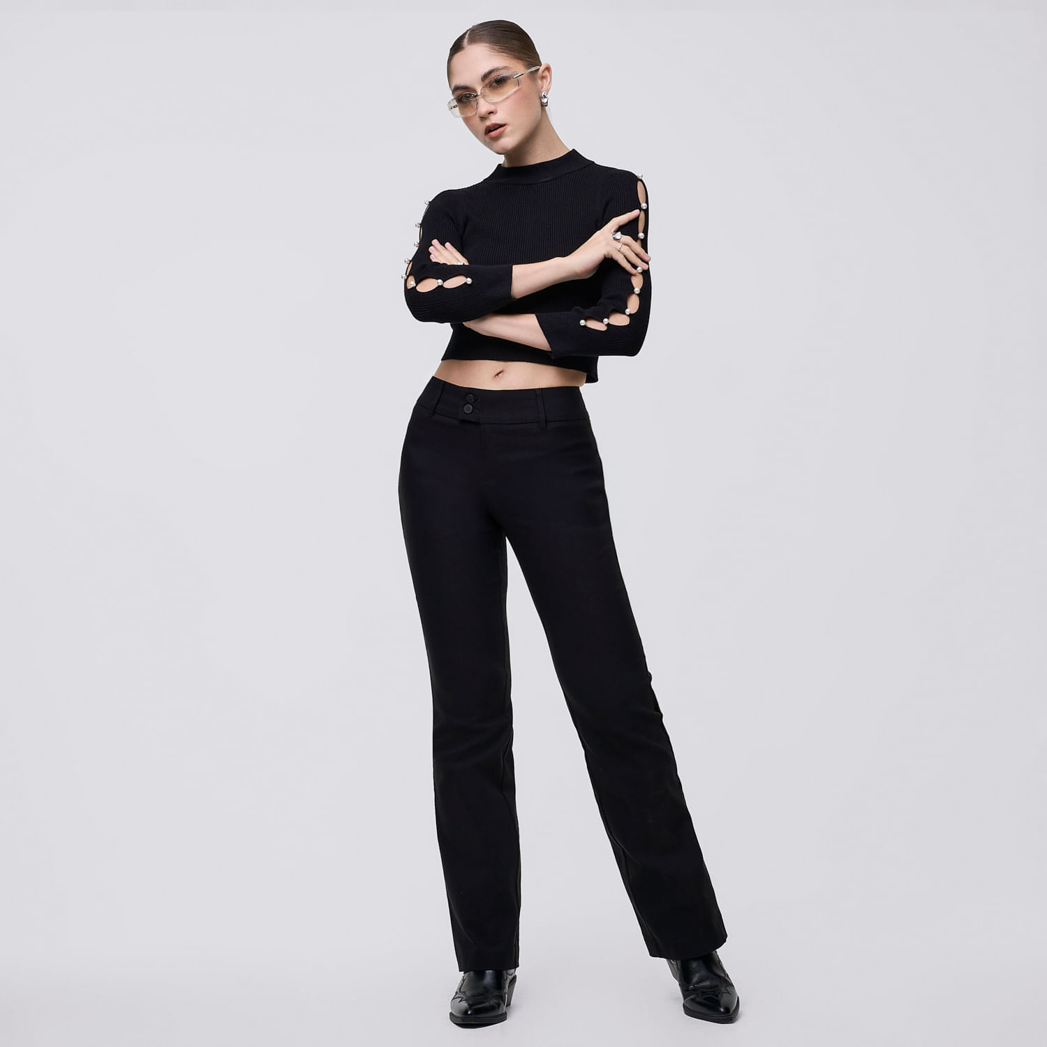 Pantalón Mujer Rayitas Hypnotic Viscosa Negro 34