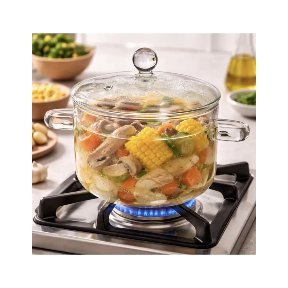 OLLA DE VIDRIO BOROSILICATO CON TAPA 1.5 LITROS Transparente