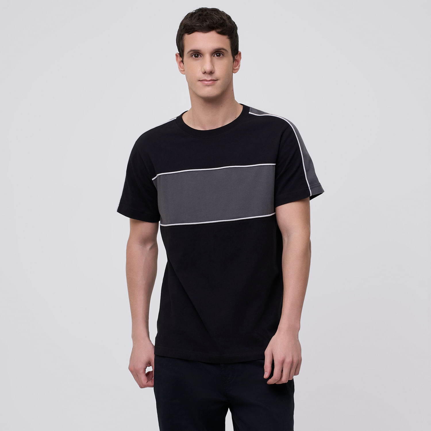 Polo Hombre Franja Amc Negro Talla S