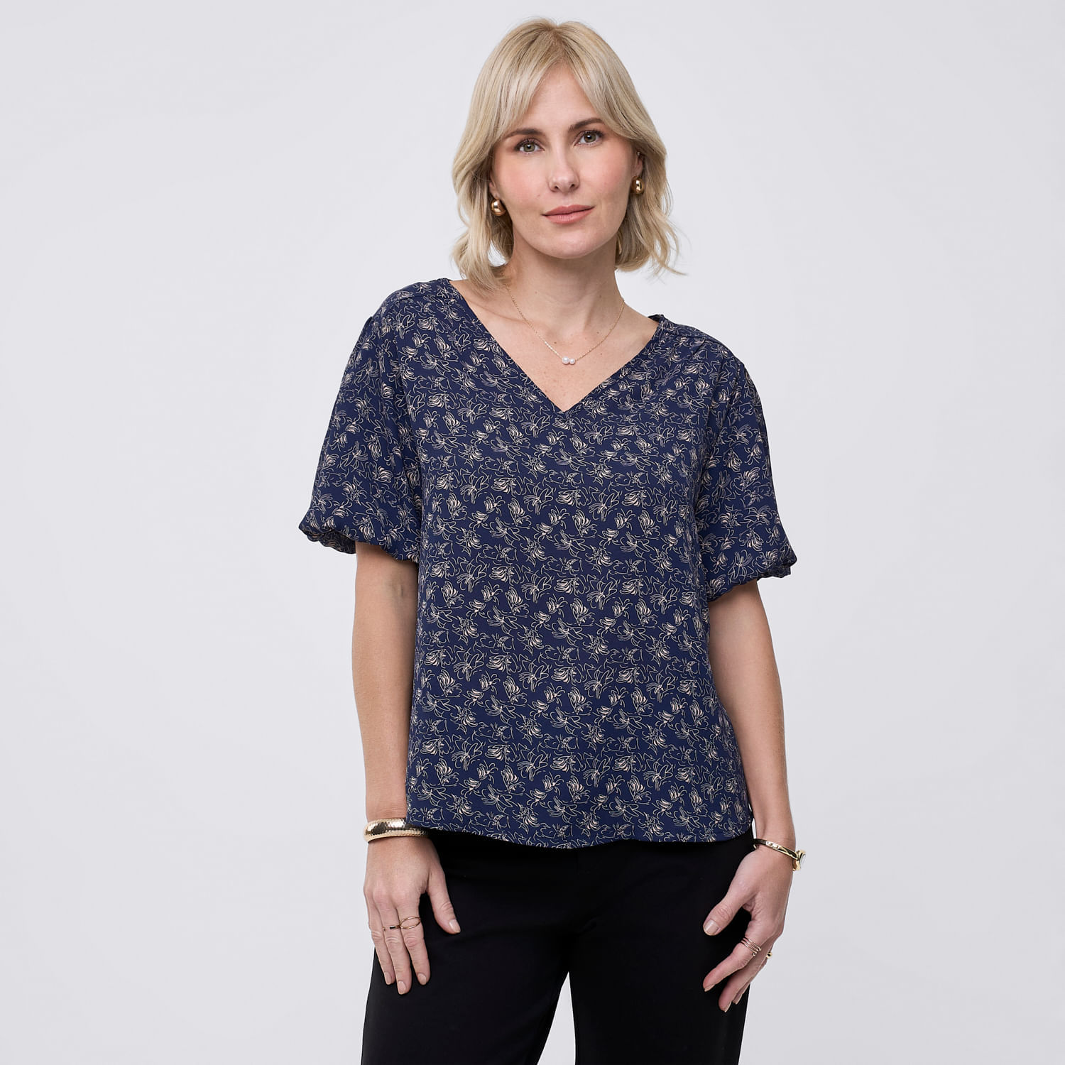 Blusa Mujer Bubble Zafin Manga Corta Azul Marino L