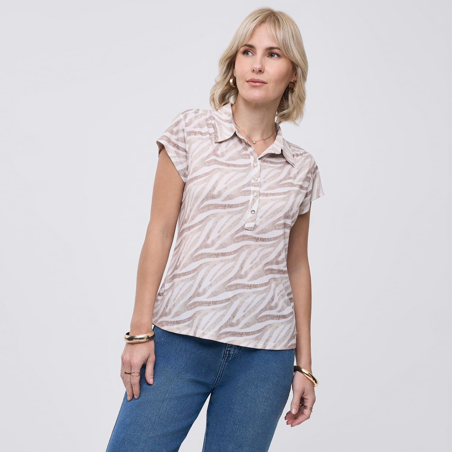 Polo Mujer Cuello Zafin Manga Corta Crema M