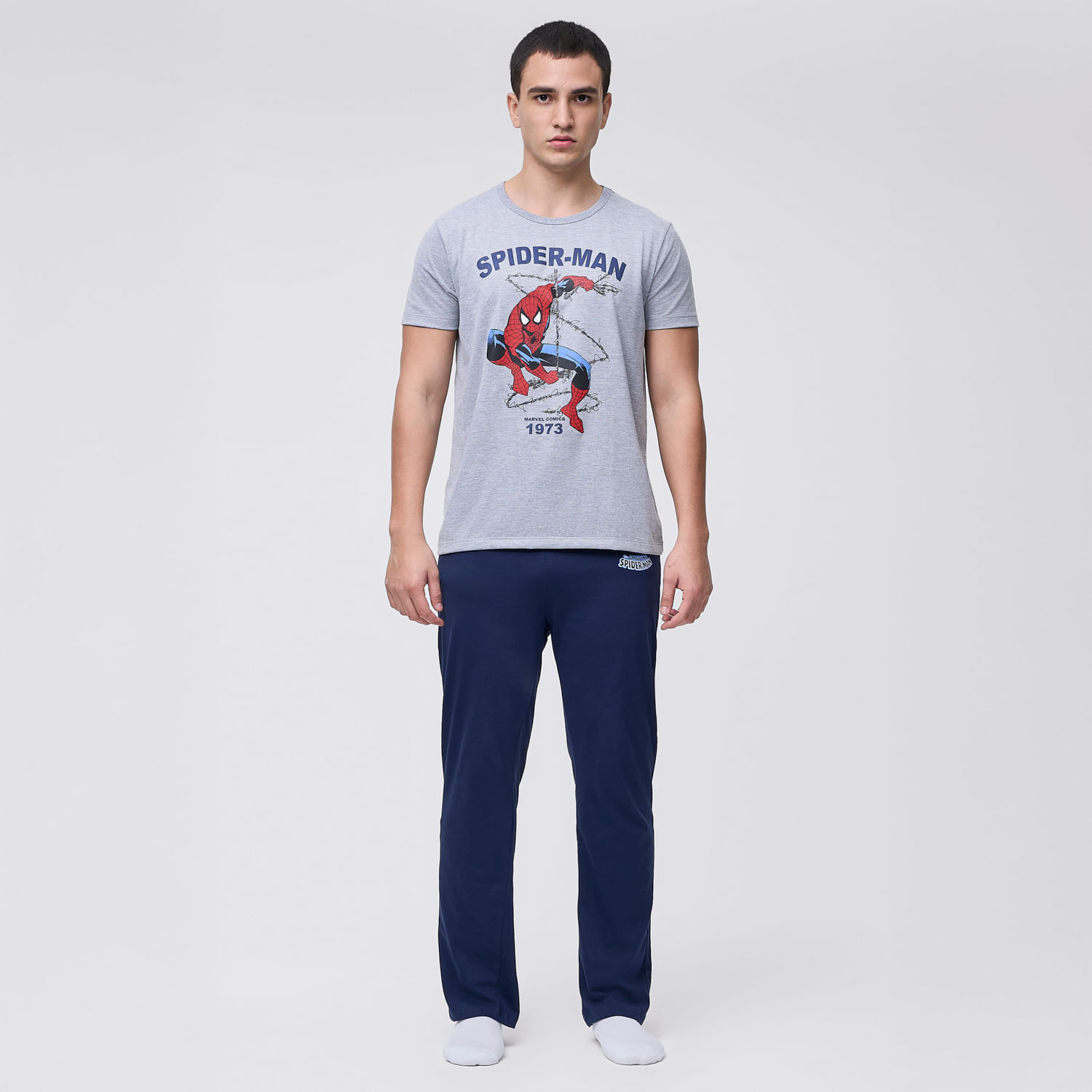 Pijama Hombre Polo Manga Corta + Pantalón Spiderman Hypnotic Gris Talla XL
