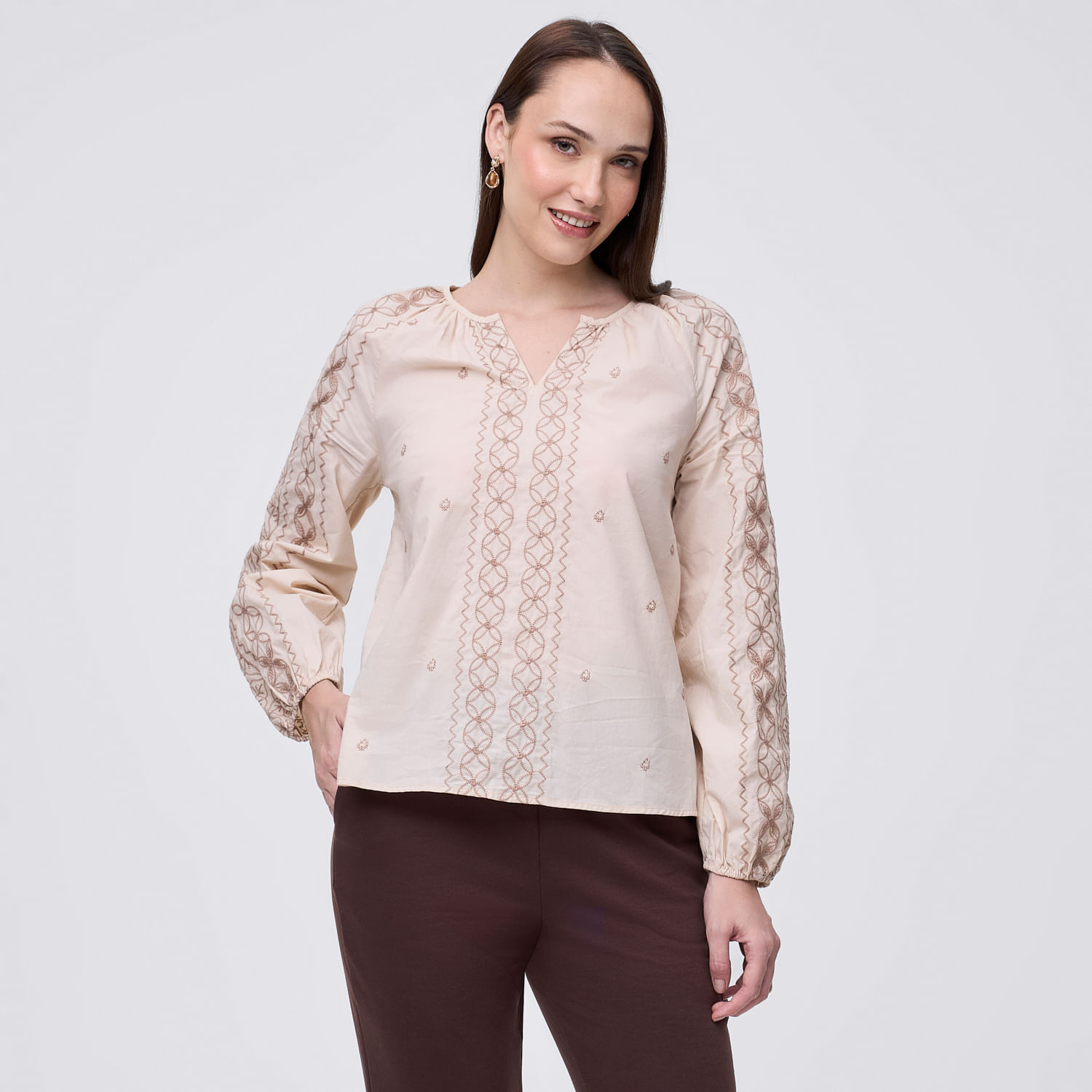 Blusa Mujer Dis Madison Manga 3/4 Crema Xl