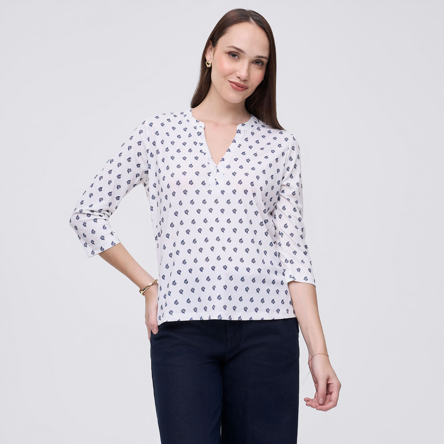 Polo Mujer Crepe Madison Manga 3/4 Blanco L