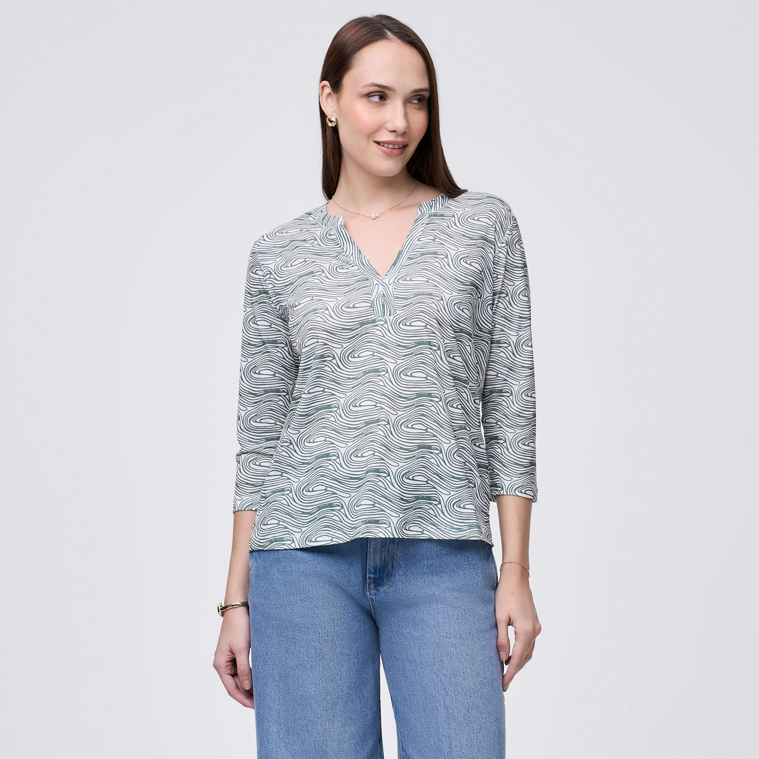 Polo Mujer Crepe Madison Manga 3/4 Verde L