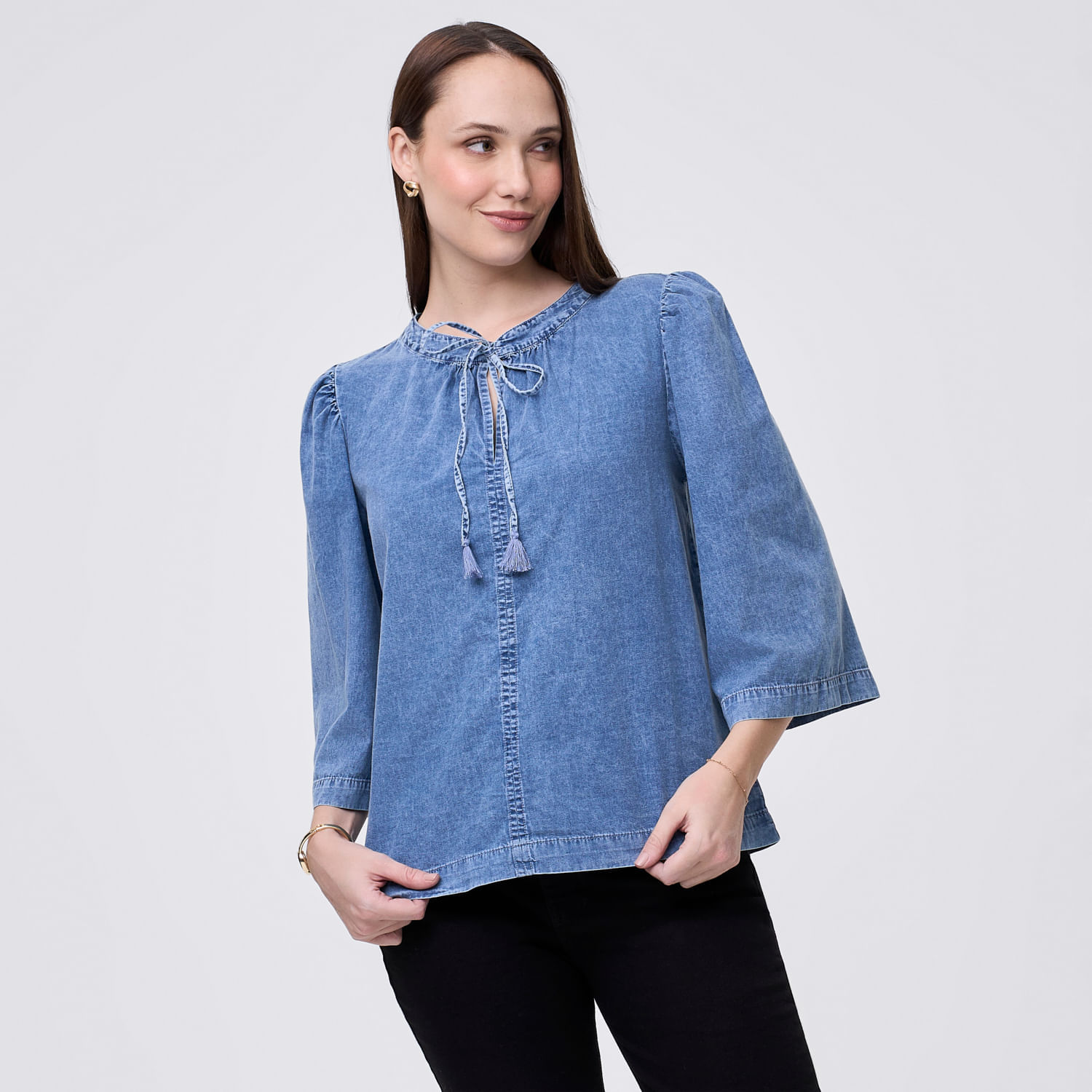 Blusa Mujer Bell Madison Manga 3/4 Azul Acero Xl