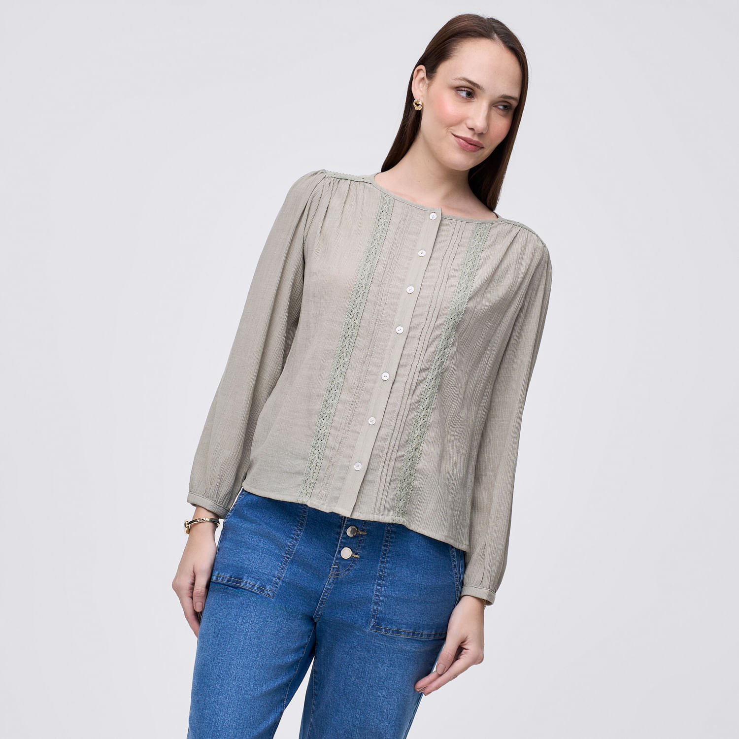 Blusa Mujer Lace Madison Manga Larga Verde Xs
