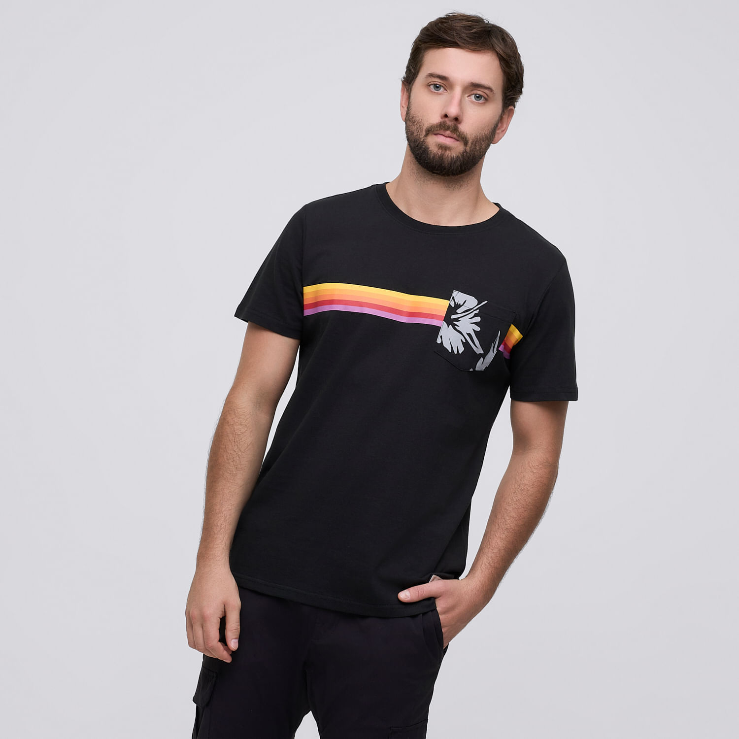 Polo Hombre Bolsillo Rayas Aereal Negro Talla L