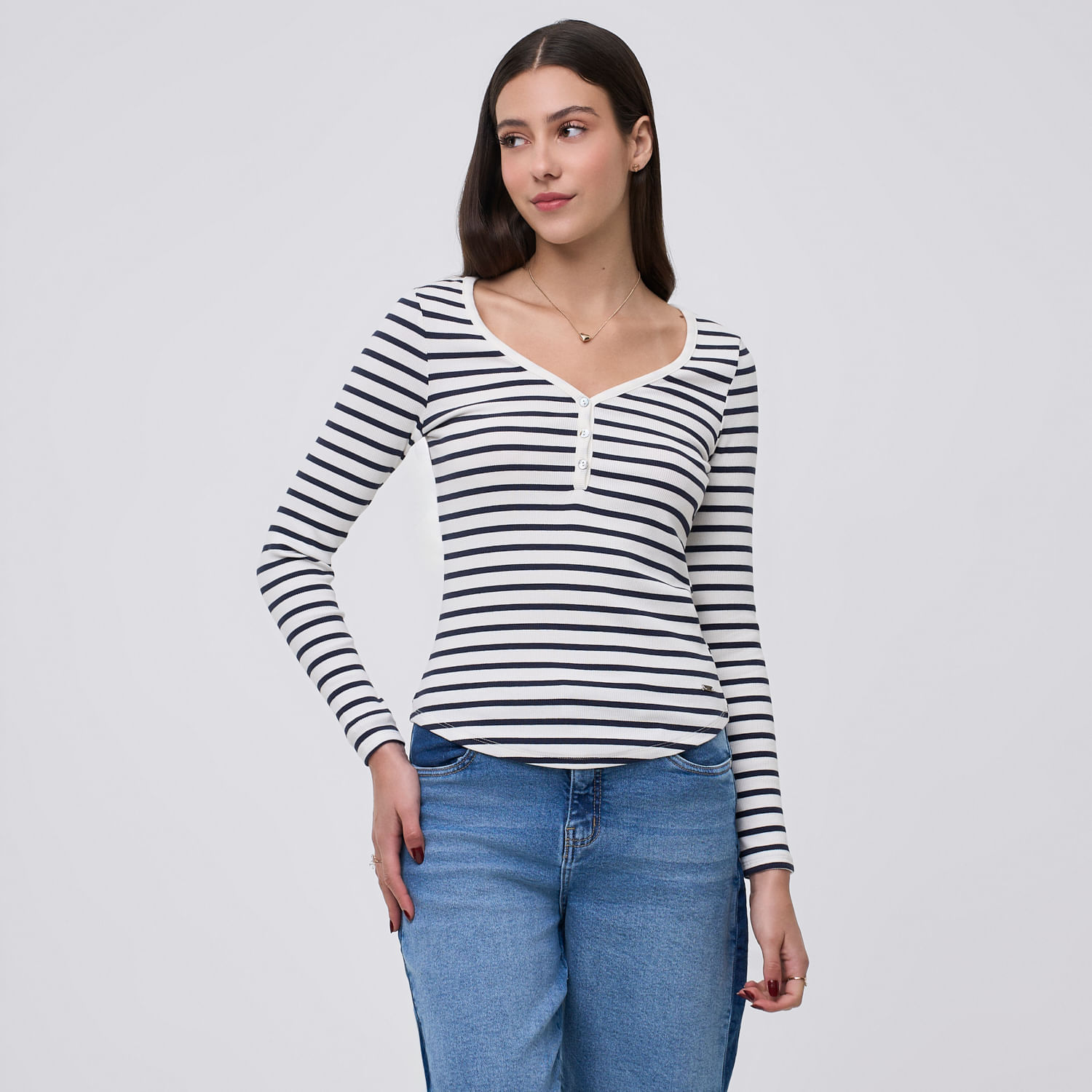 Polo Mujer Snap Amc Manga Larga Azul Marino S