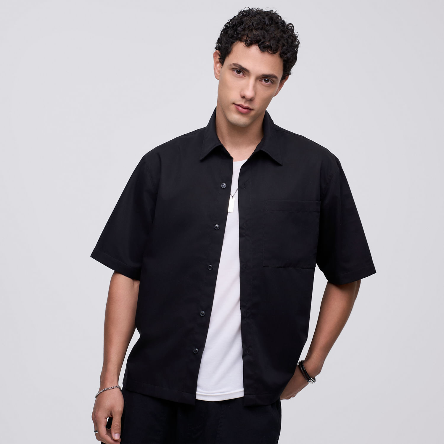 Camisa Manga Corta Hombre Solid Soft Hypnotic Negro Talla XL