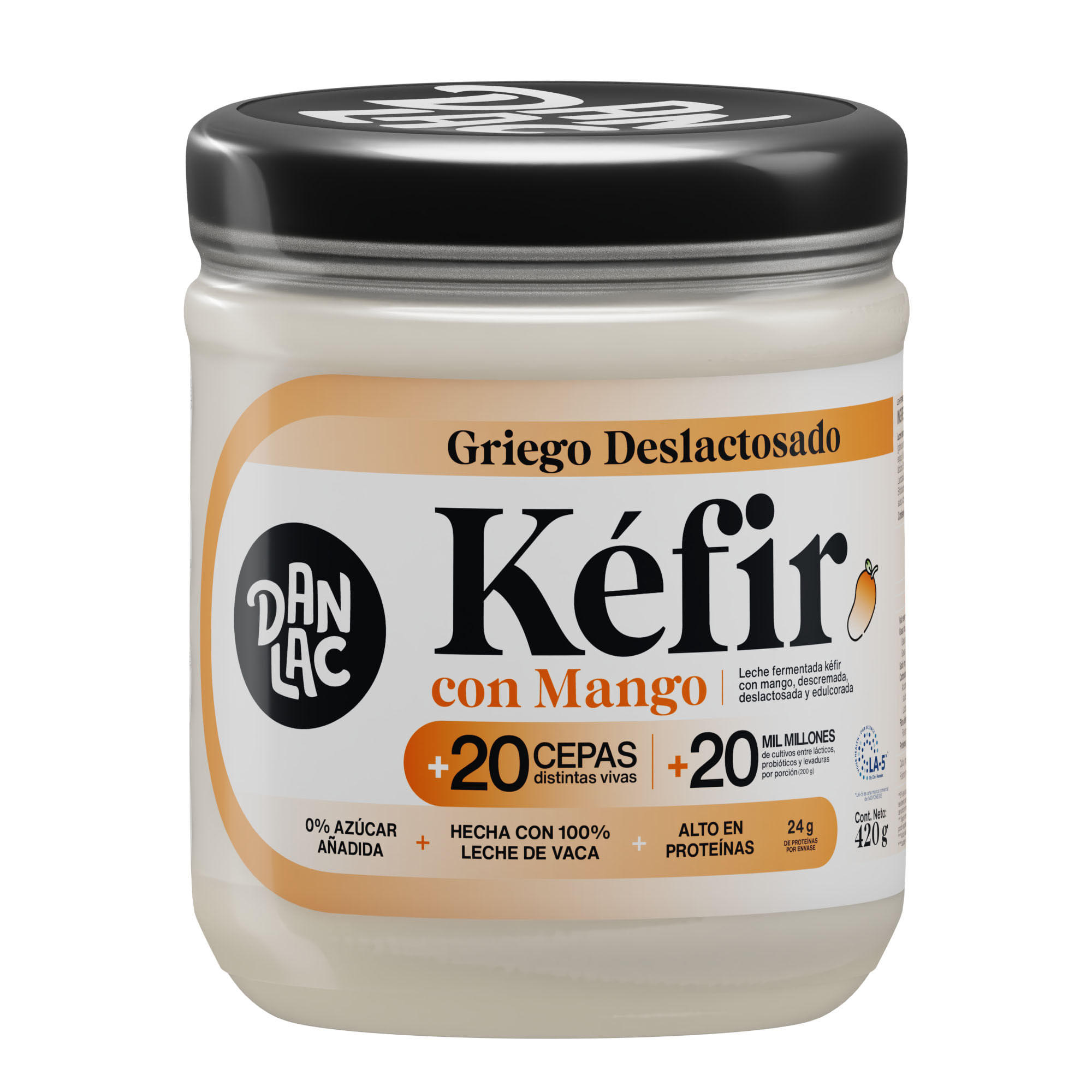 Yogurt Griego DANLAC Estilo Kéfir Sabor Mango Frasco 420g