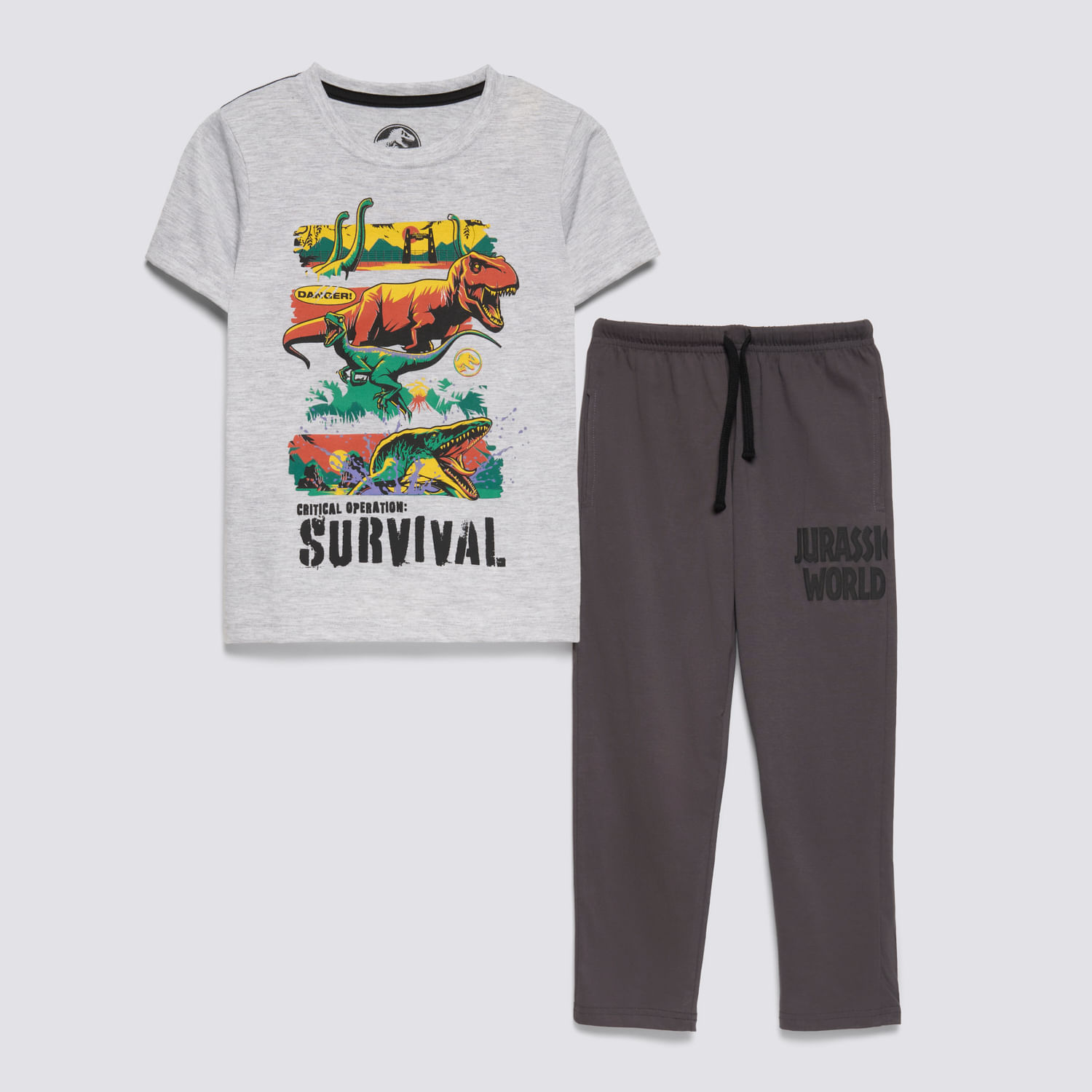 Pijama Set Niño Jurassic Gris Melange Talla 4