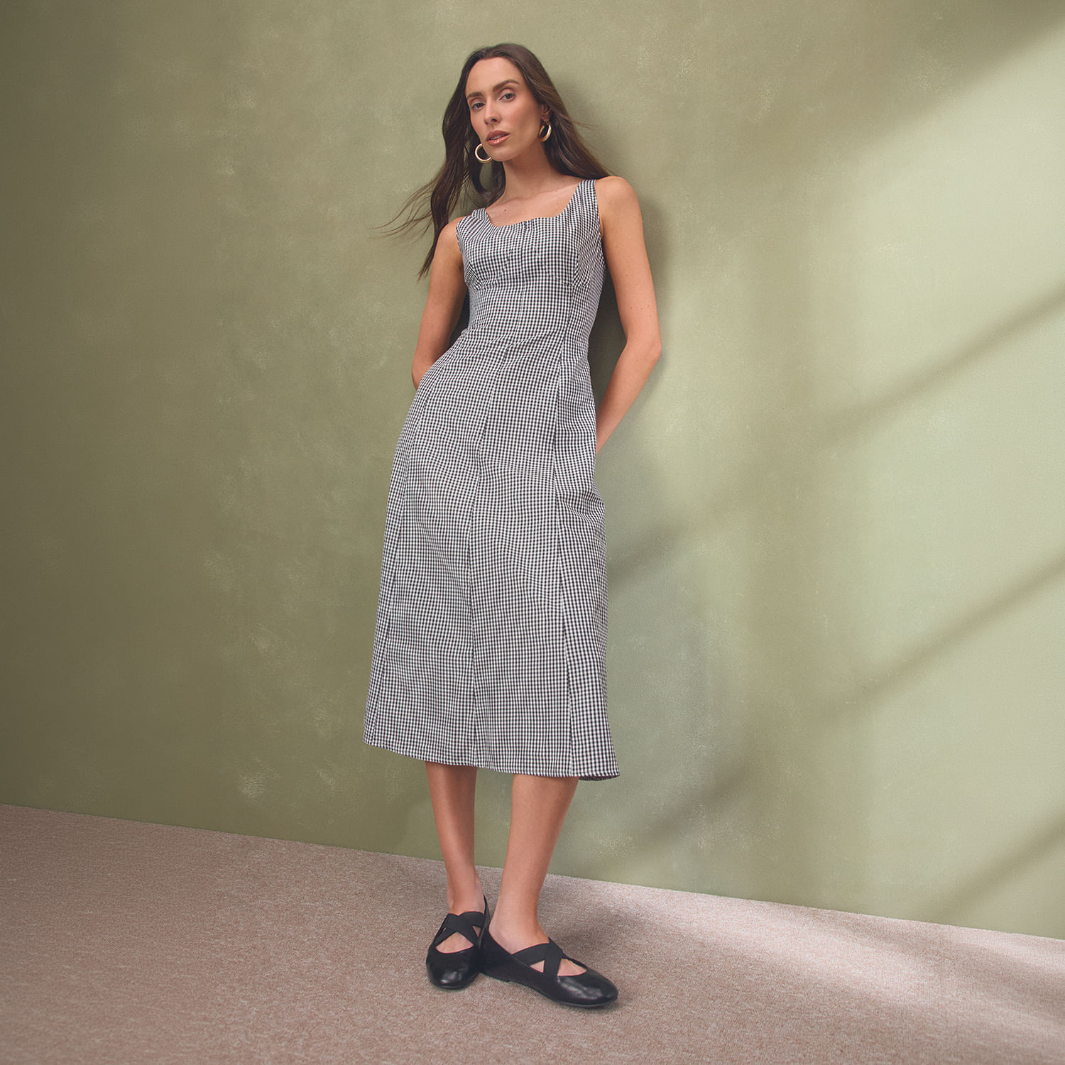 Vestido Midi Mujer Checks Malabar Negro Xs