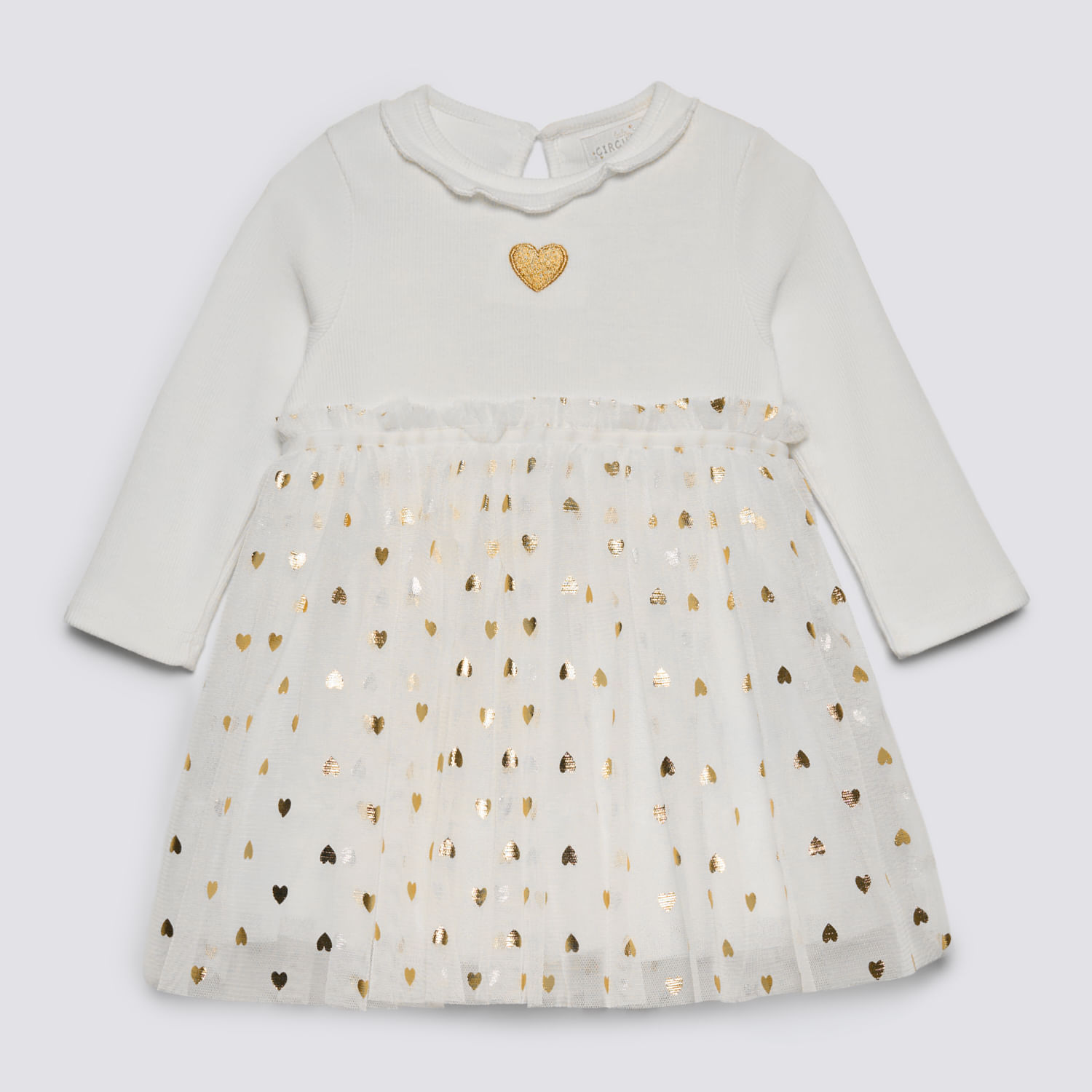 Vestido Manga Larga Bebé Niña Tul Heart Baby Circus Ecru Talla 9M