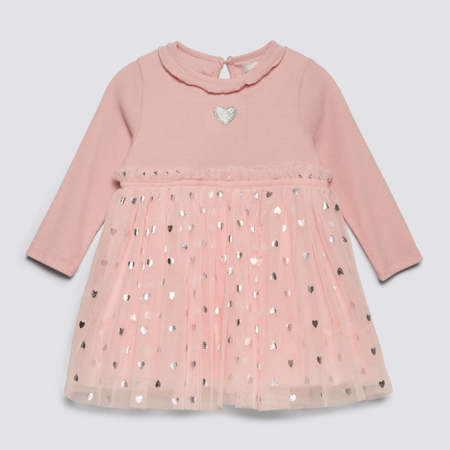 Vestido Manga Larga Bebé Niña Tul Heart Baby Circus Rosado Talla 6M