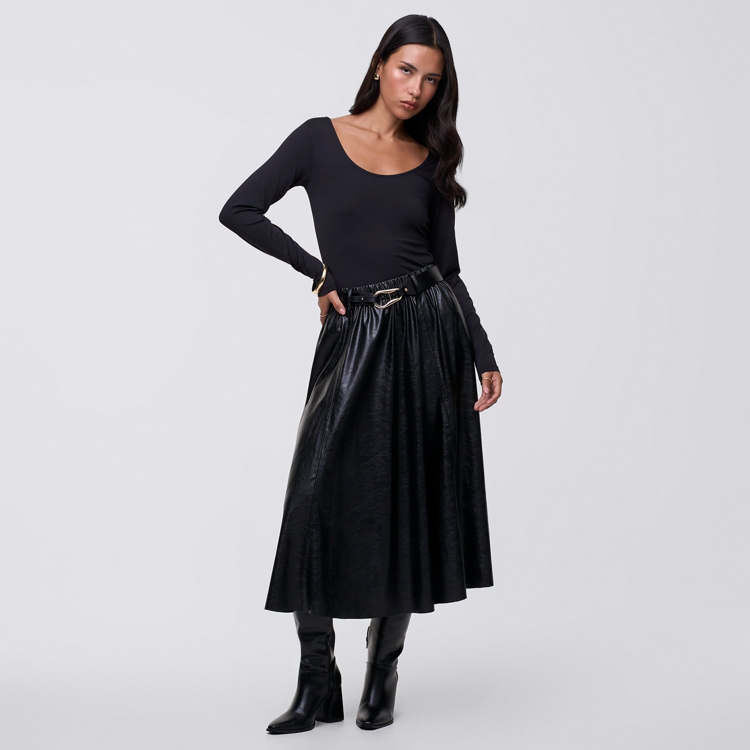 Falda Midi Mujer Pu Malabar Negro M