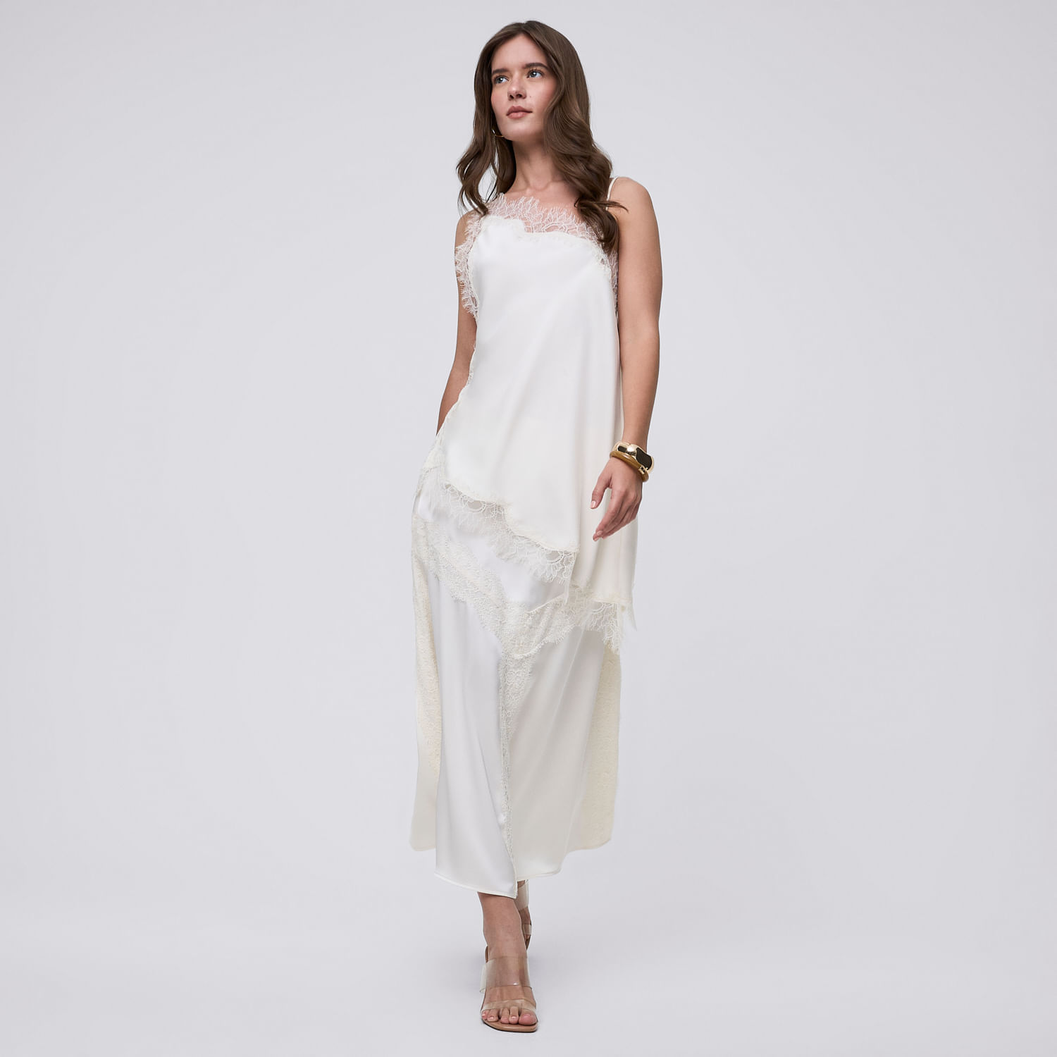 Falda Midi Mujer Encaje Malabar Off White S
