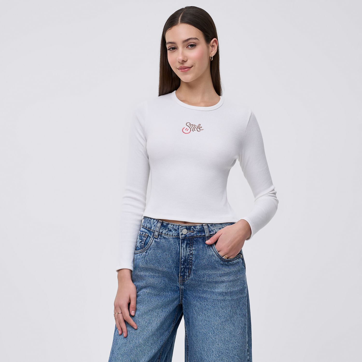 Polo Mujer Bordado Amc Manga Larga Blanco S