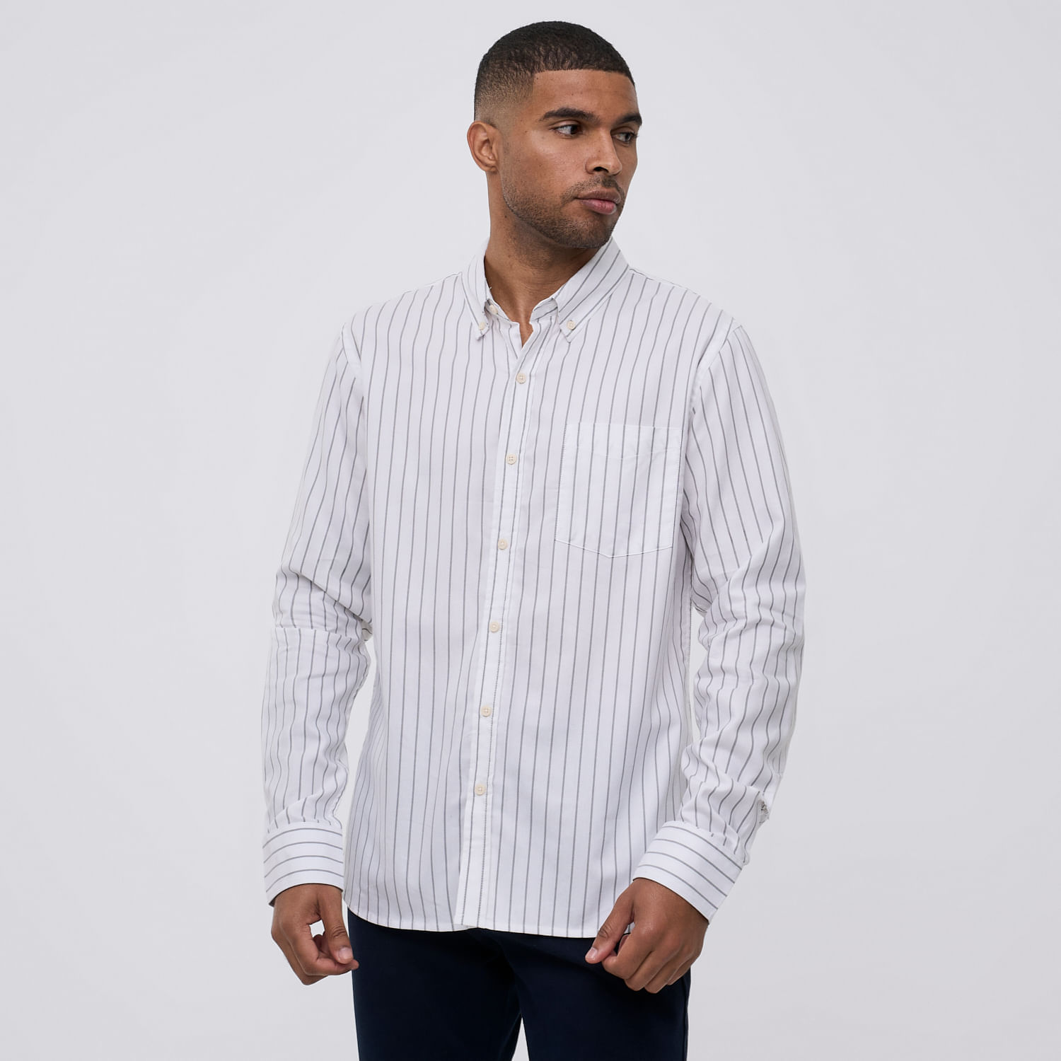 Camisa Manga Larga Hombre Rayas Bolsillo Malabar Verde Talla M