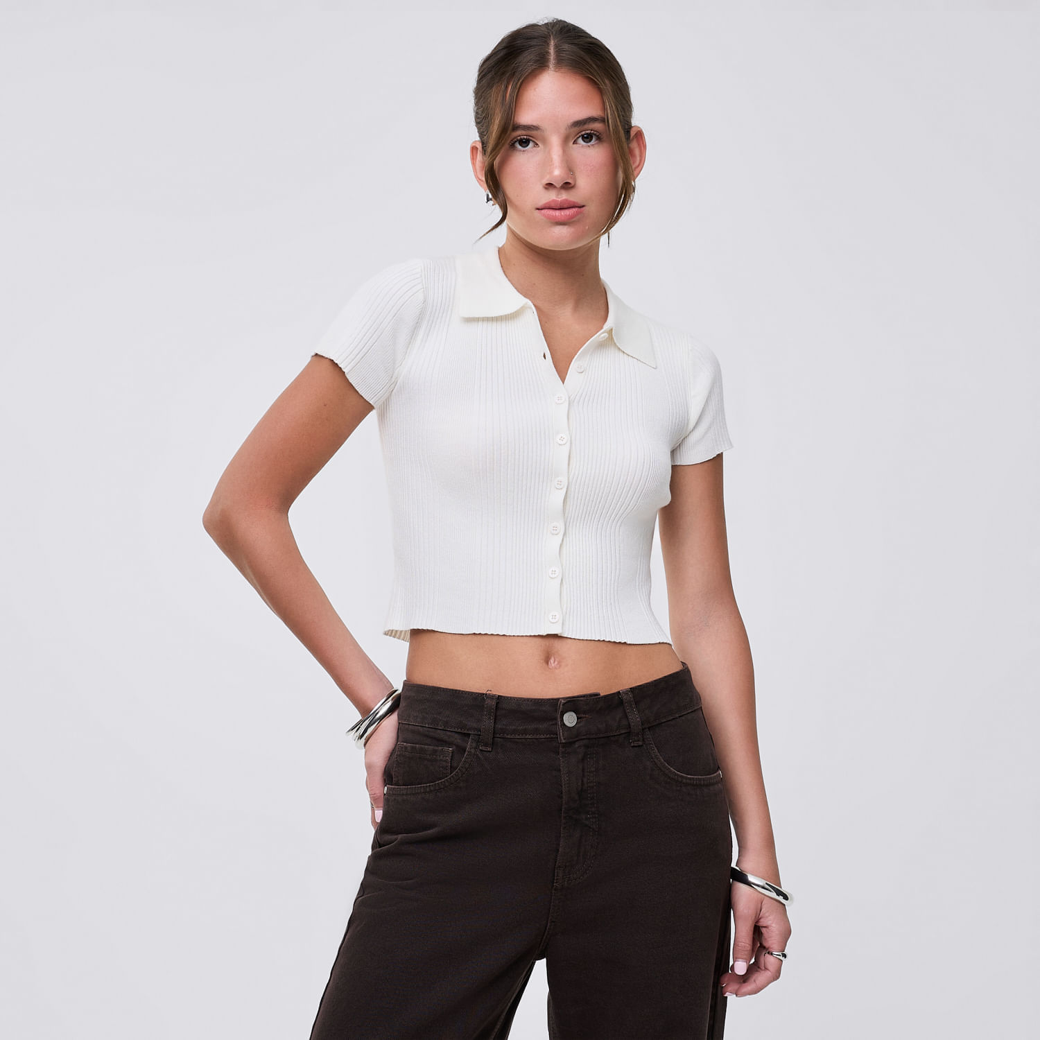 Chompa Hilo Mujer Jonas Hypnotic Manga Corta Blanco L