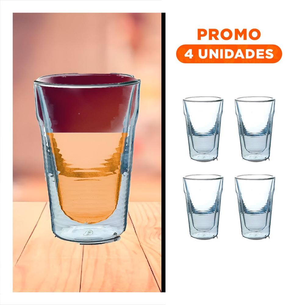 Pack4 Jarro Modelo 260ml Doble Capa de Vidrio Borosilicato Transparente Actual
