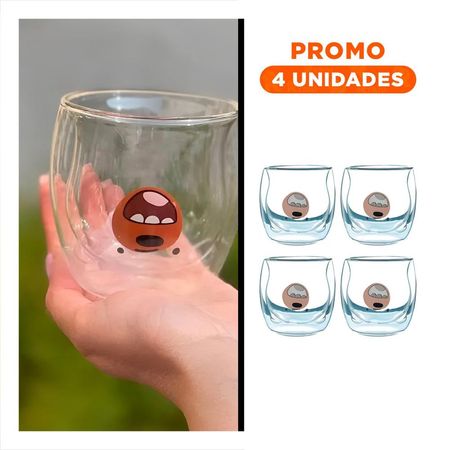 Pack4 Jarro Modelo Doble Capa de Vidrio Borosilicato Transparente con Oso Pardo Actual