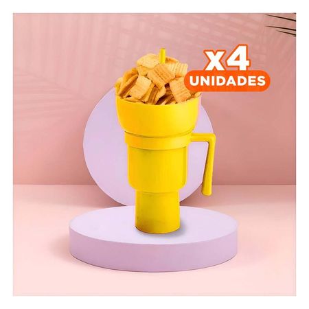 Pack4 Contenedor 2 en 1 de Color Amarillo con Fabricacion ABS Duradera YRegalo Sticker