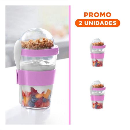 Pack2 Contenedor para Llevar Yogurt y Cereal con 350 Ml en Rosado Moderno YRegalo Sticker