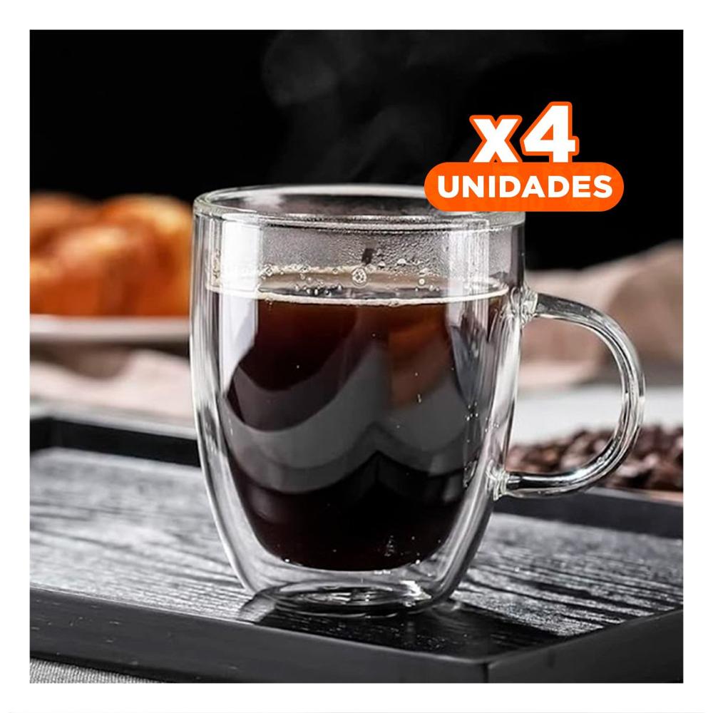 Pack4 Jarro 320 Mililitros Doble Capa en Vidrio con Acabado Transparente YRegalo Sticker
