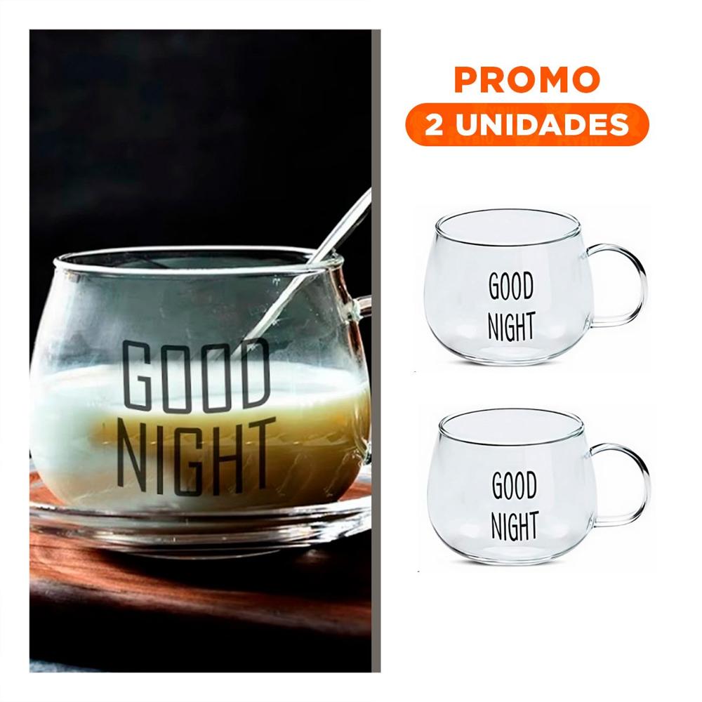 Pack2 Copa 350 ML Transparente de Vidrio con Frase Good Night con Presencia Y Regalo Sticker
