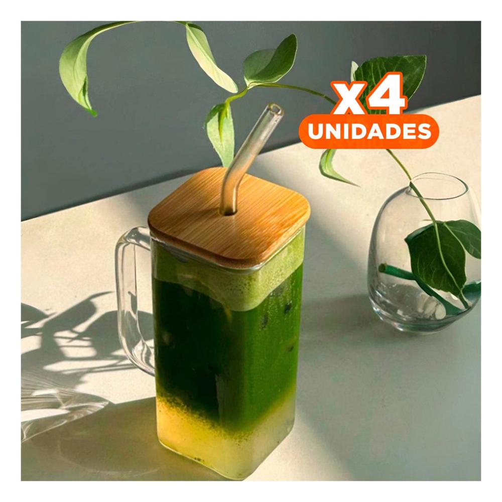 Pack4 Jarro Elegante 350 ml Transparente con Asa y Tapa Y Papel Regalo