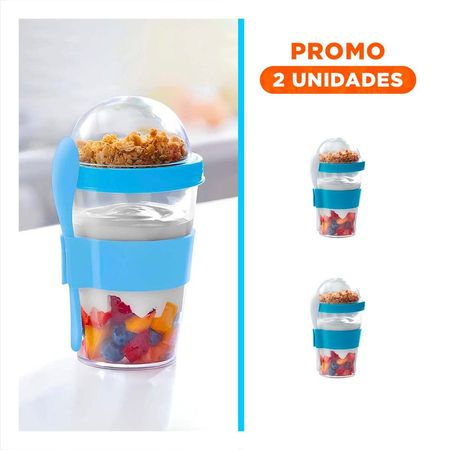 Pack2 Contenedor para Llevar Yogurt y Cereal con 350 Ml en Celeste Moderno YRegalo Sticker