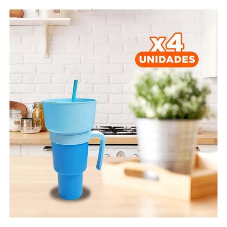 Pack4 Contenedor 2 en 1 en ABS Celeste con Presencia Moderna YPapel Regalo