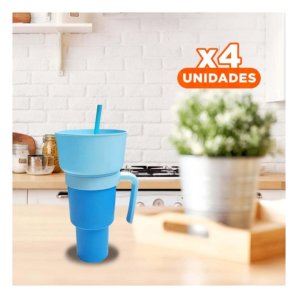 Pack4 Contenedor 2 en 1 en ABS Celeste con Presencia Moderna YPapel Regalo