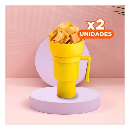 Pack2 Copa Amarillo 2 en 1 en ABS para Disfrutar Snacks en Reuniones YPapel Regalo