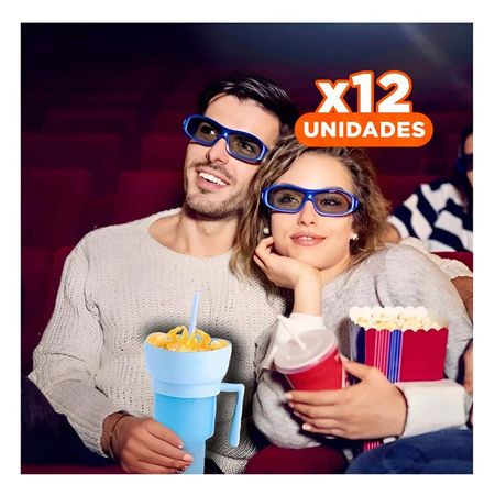 Pack12 Recipiente 2 en 1 Celeste para Cine en Casa con Bebidas y Snacks YPapel Regalo