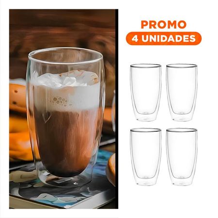 Pack4 Jarro Modelo 400ml Doble Capa de Vidrio Borosilicato Transparente Actual