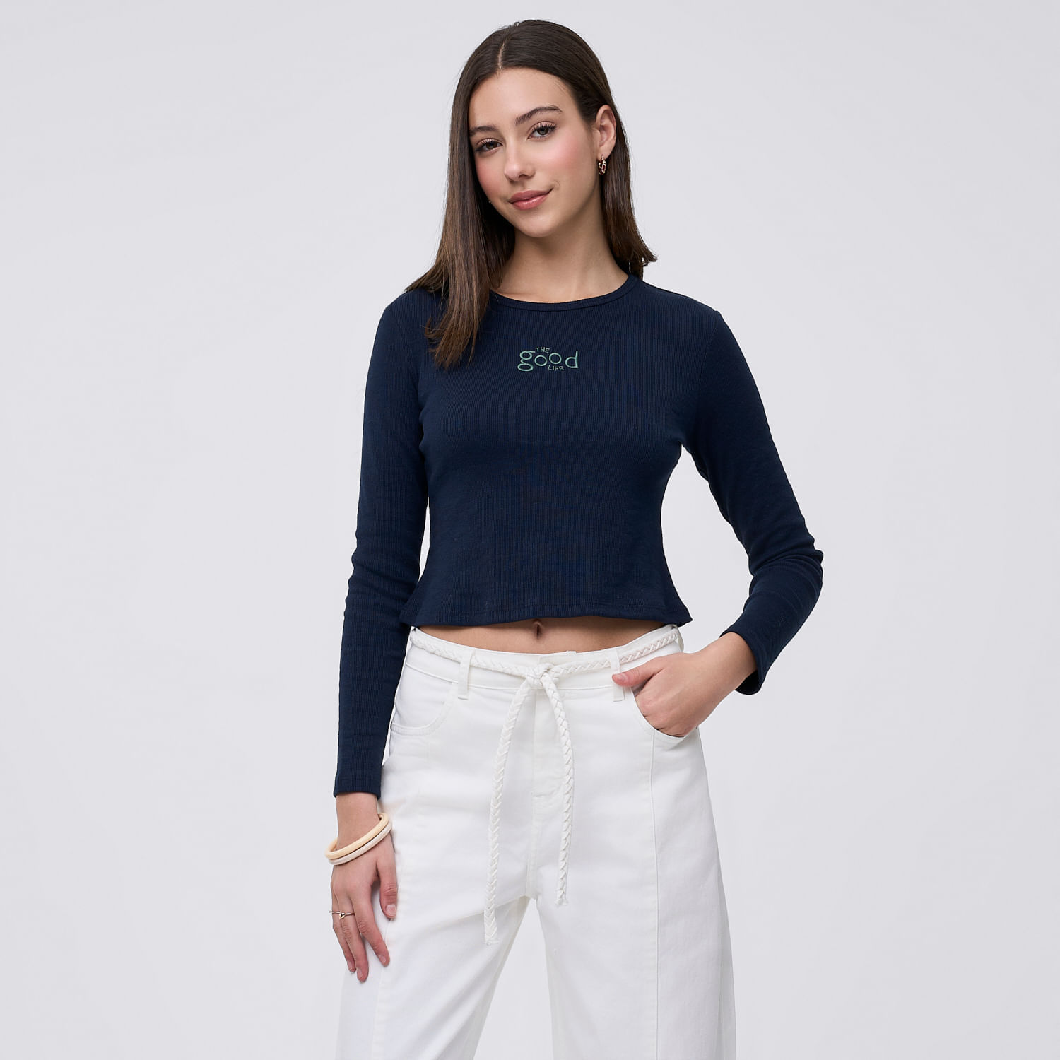 Polo Mujer Bordado Amc Manga Larga Azul Marino S