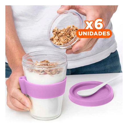 Pack6 Recipiente 350 Ml con Cuchara Rosado para Uso Diario en Oficina YPapel Regalo