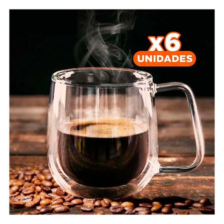 Pack6 Recipiente con Asa Cuadrada Espresso 100 ML Doble Capa Transparente