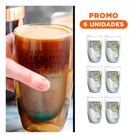 Pack6 Recipiente 450 ML Transparente con Vidrio Doble Capa para Frappuccino Y Regalo Sticker